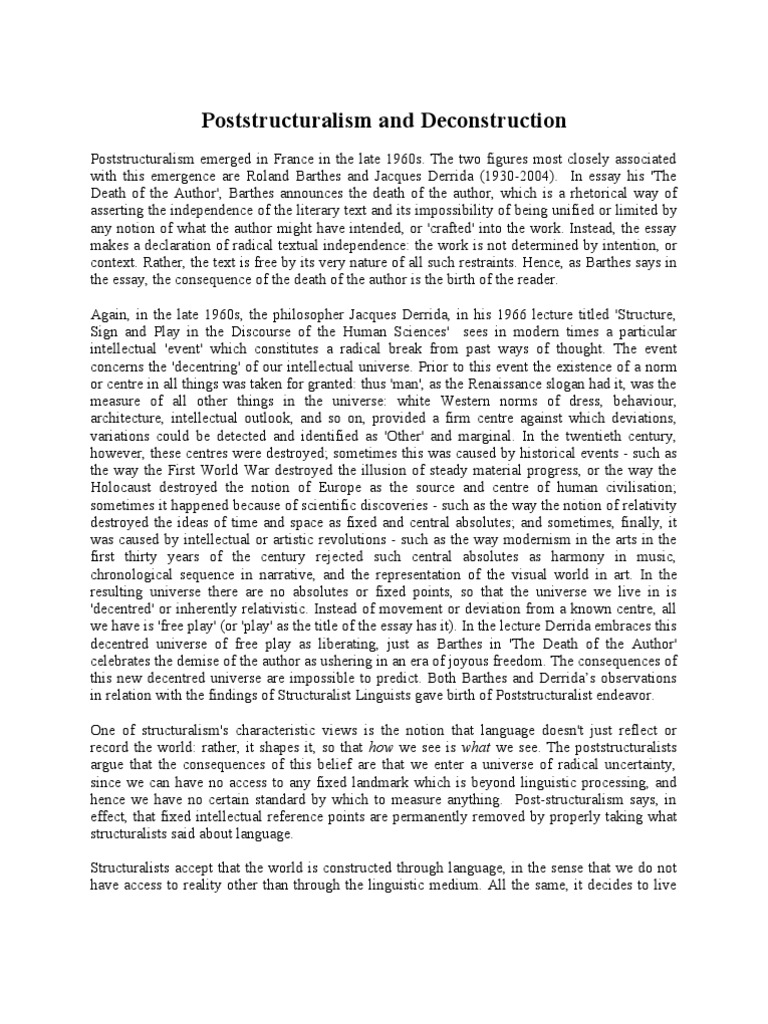 Poststructuralism and Deconstruction PDF Deconstruction Western