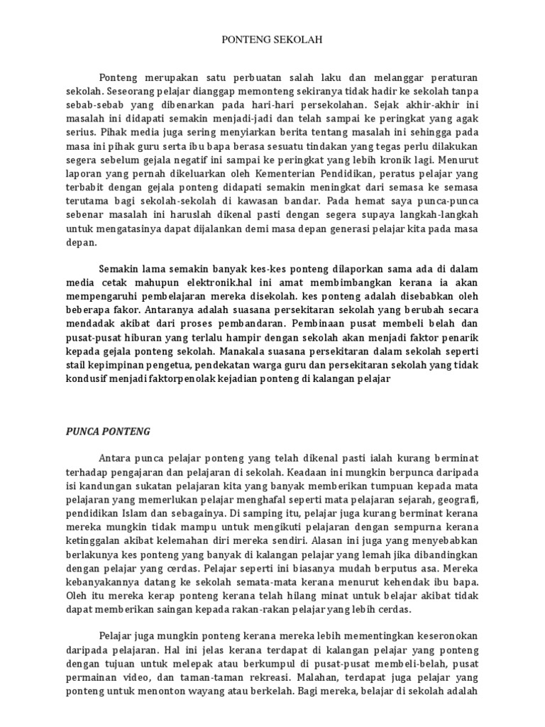 Punca dan Kesan Ponteng Sekolah | PDF