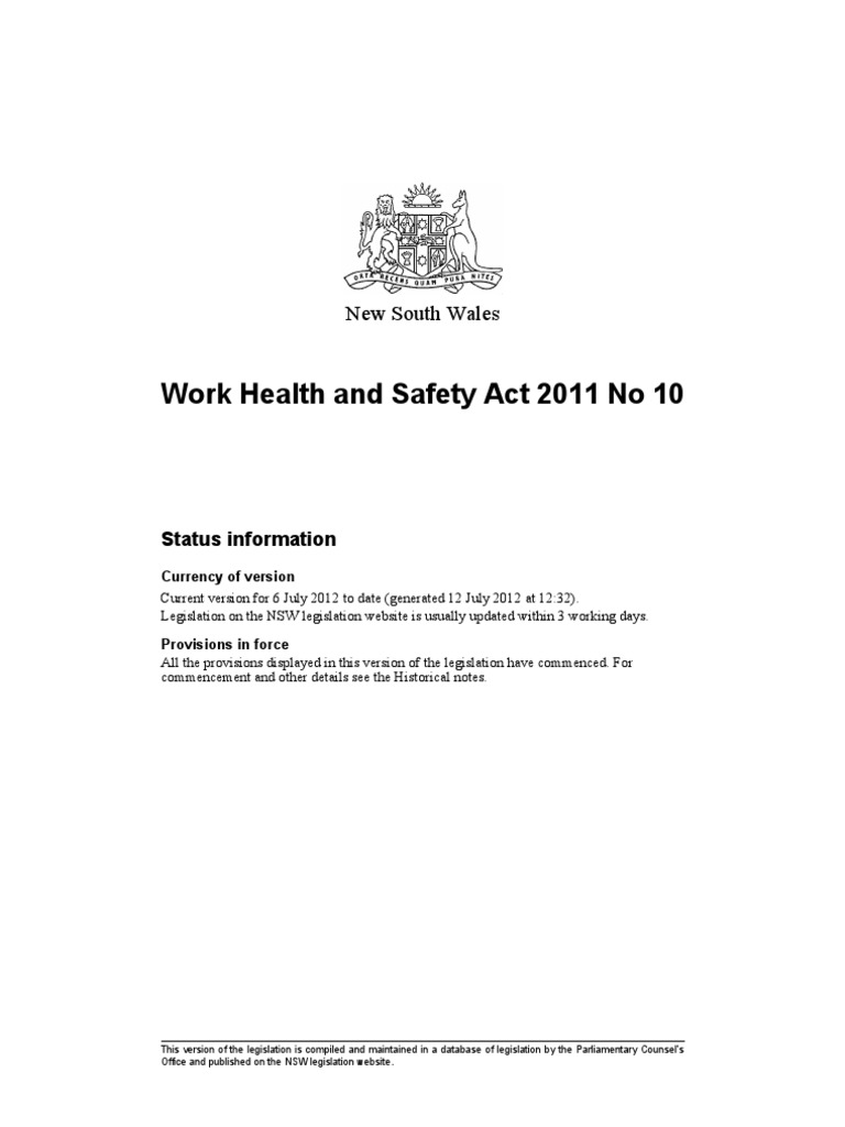 NSW WHS Act 2011 | PDF | Occupational Safety And Health | Safety