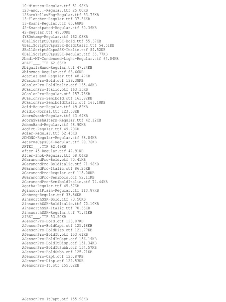 Comprehensive TrueType Font List | PDF | Graphic Design | Publishing