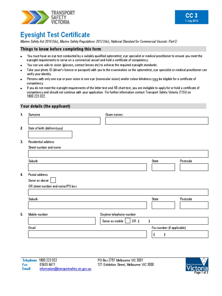 Eyesight Test Certificate for Vessels | PDF | Personally Identifiable ...