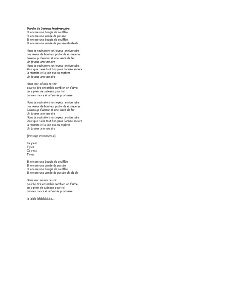 Parole De Joyeux Anniversaire Pdf