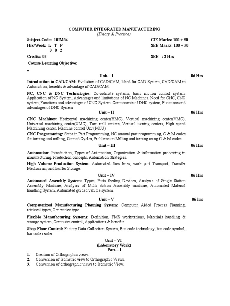 Computer Integrated Manufacturing Notes | PDF | Numerical Control ...