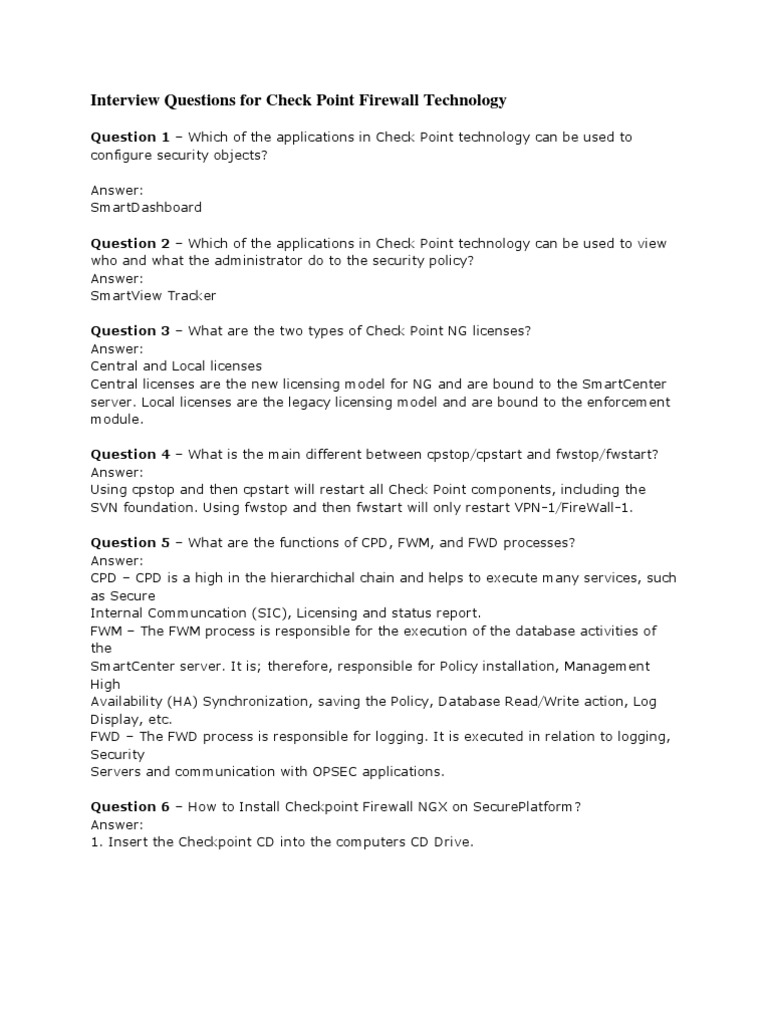 Check Point Firewall Interview Questions | PDF | Ip Address | Computer ...