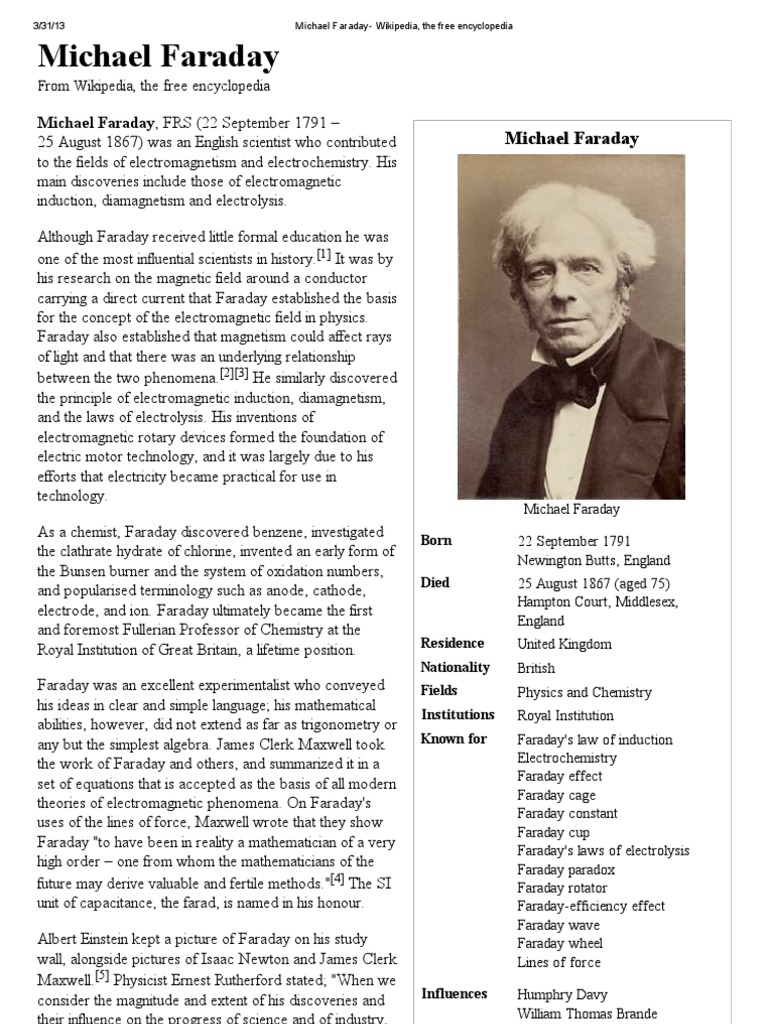 Michael Faraday - Simple English Wikipedia, the free encyclopedia
