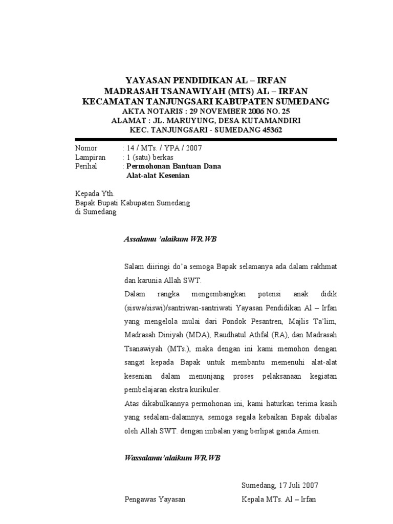 Proposal Pengadaan Alat Alat Kesenian Untuk Bupati Sumedang
