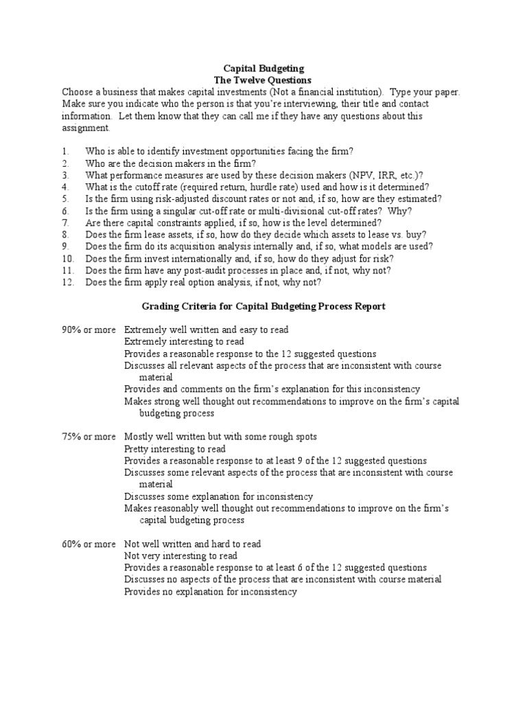 Capital Budgeting Interview Guidelines | PDF | Capital Budgeting ...