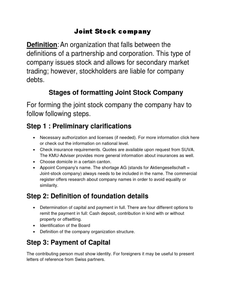 Joint Stock Company Joint Stock Company Stocks