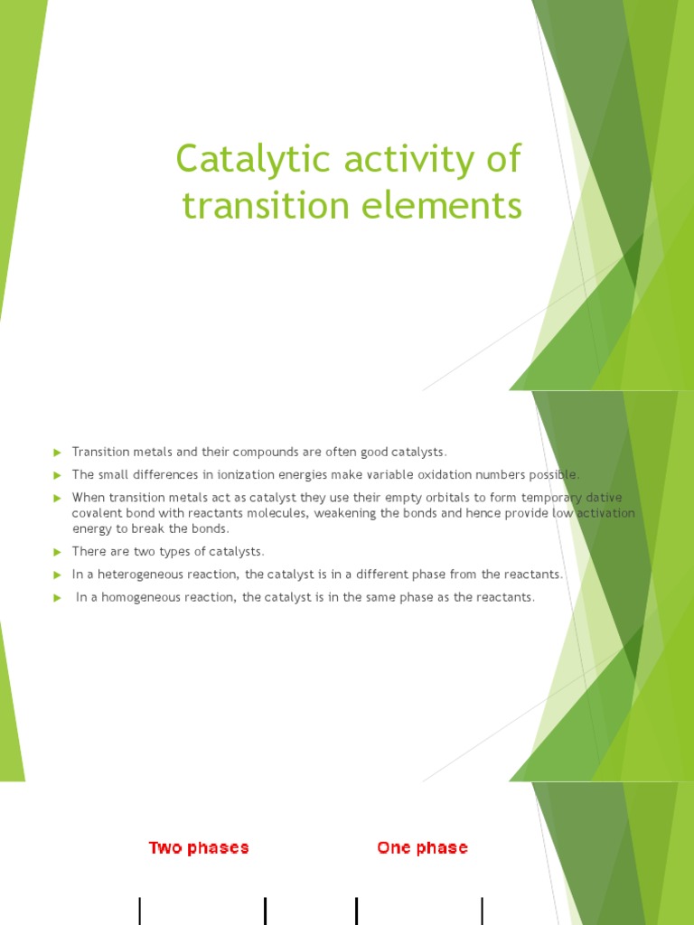Catalytic Properties of Transition Metals | PDF | Catalysis | Redox