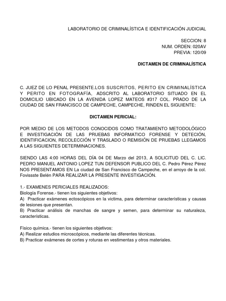 DICTAMEN PERICIAL Jurisprudencia M dica Ciencia general 