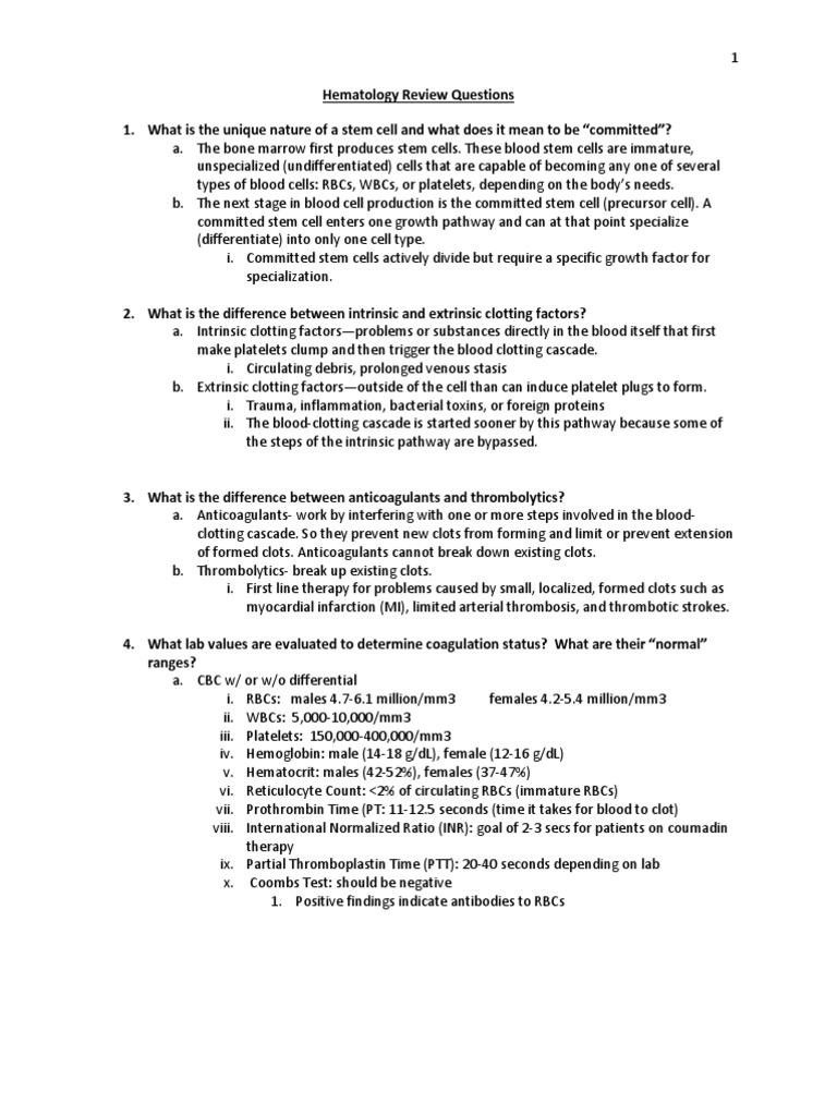 Hematology Questions Pdf Leukemia Lymphoma