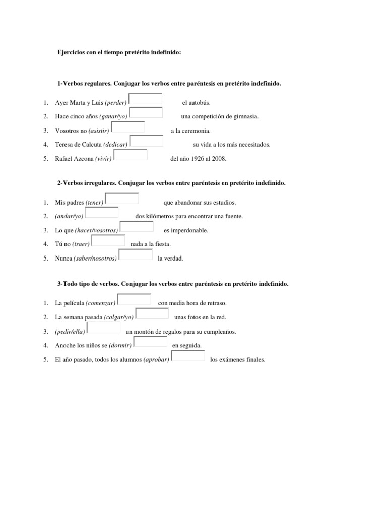 Ejercicios de pretérito indefinido | PDF | Plural | Verbo