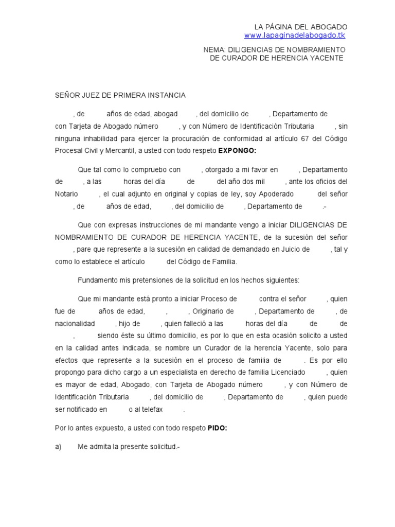 Formulario Solicitud de Herencia Yacente Demanda judicial