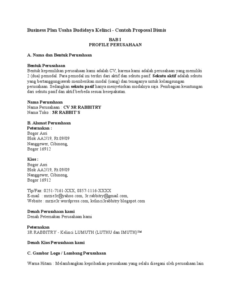 Contoh Proposal Usaha Ternak Kelinci Pdf Barisan Contoh