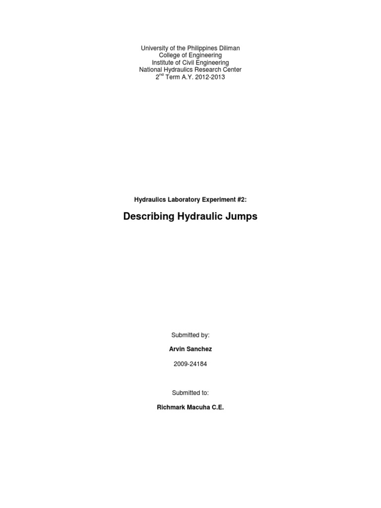 Hydraulic Jump Experiment PDF Physical Sciences Civil Engineering