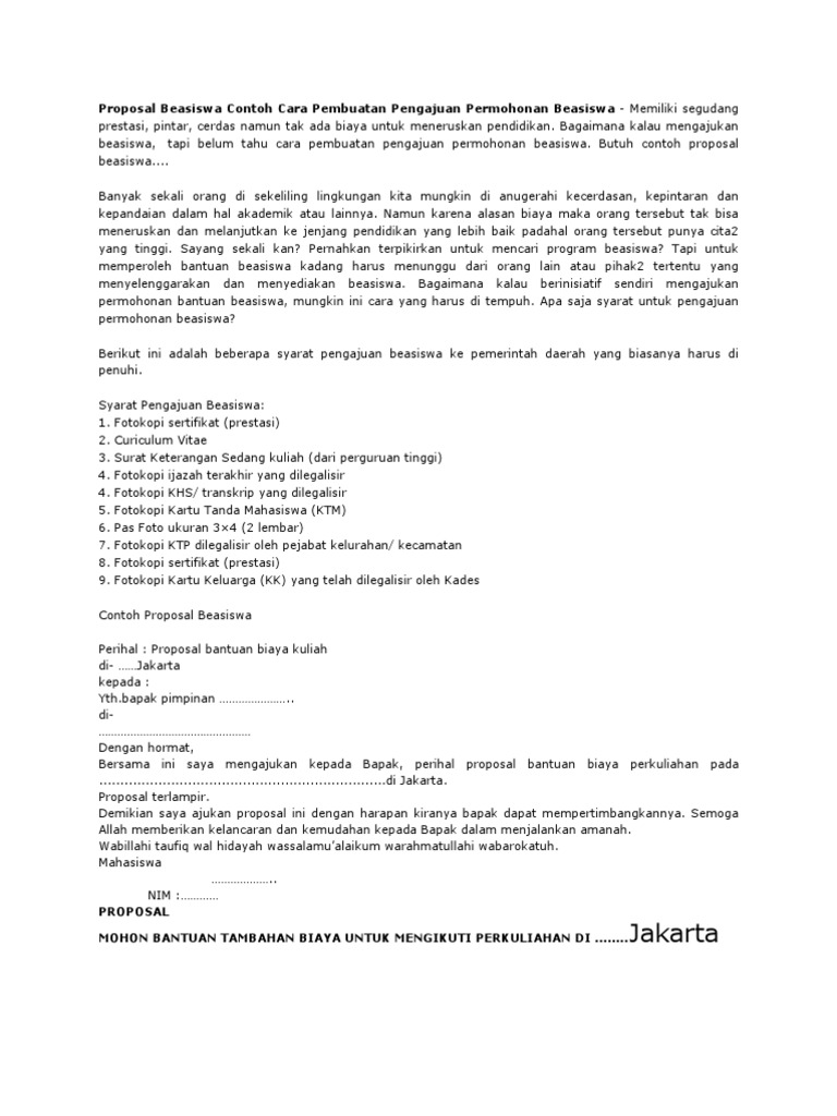 Proposal Beasiswa Contoh Cara Pembuatan Pengajuan Permohonan Beasiswa Docx