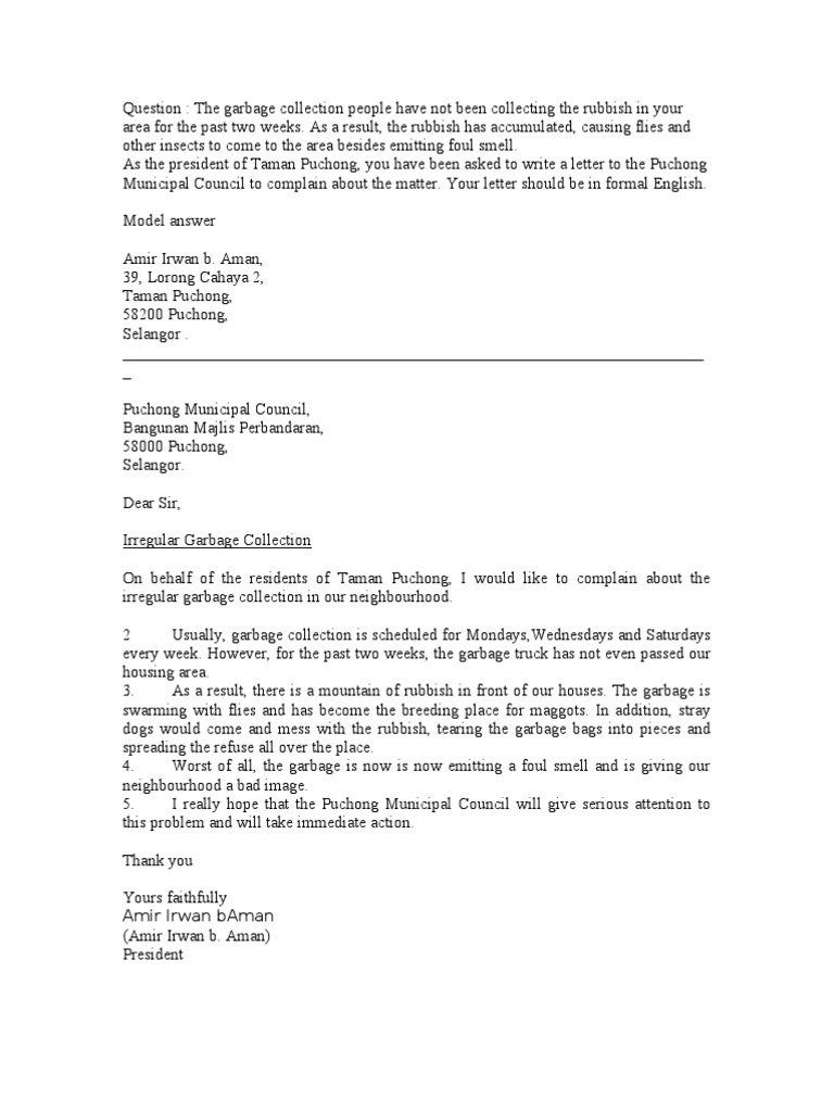 Letter Of Complaint Garbage Pdf Insects And Humans Nature