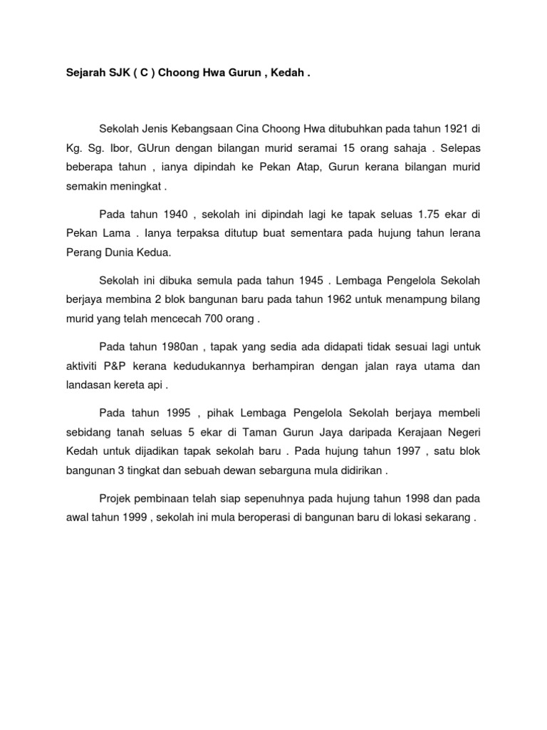 Sejarah Sjk C Choong Hwa Pdf
