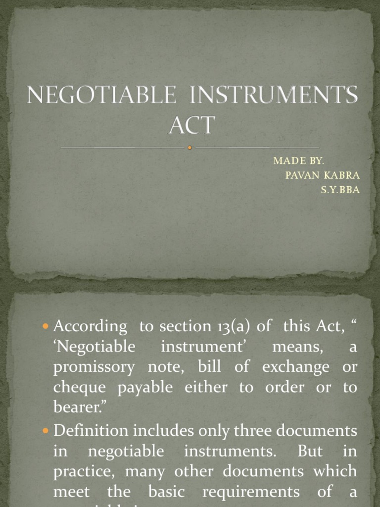 Understanding Negotiable Instruments | PDF | Negotiable Instrument ...