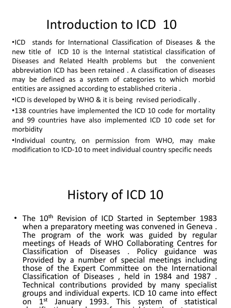 International Classification of Diseases (ICD 10) International
