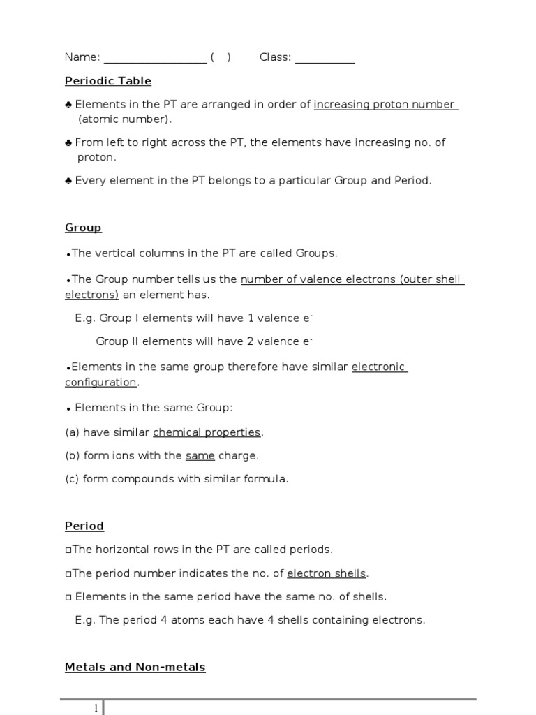 Periodic Table Notes | PDF | Science & Mathematics | Technology ...