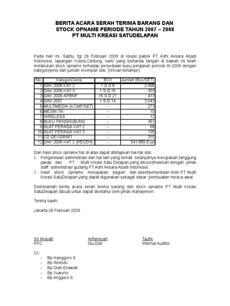 Berita Serah Terima & Stock Opname