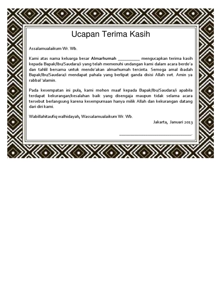 Ucapan Terimakasih Tahlilan Pdf