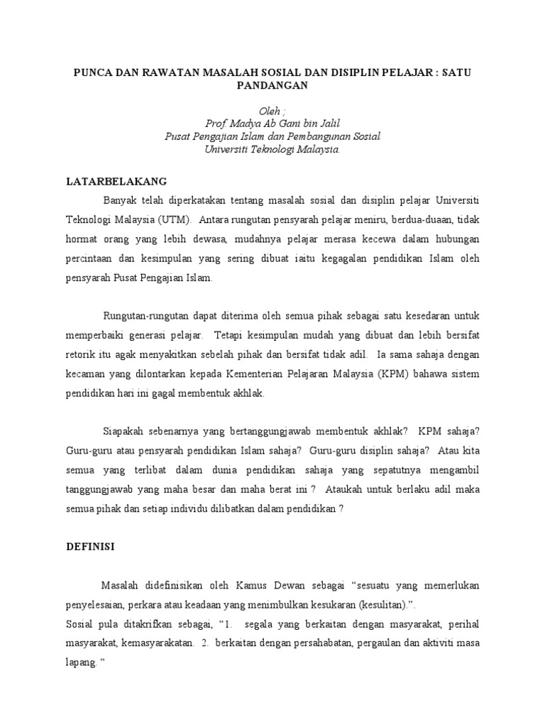 Contoh Laporan Punca Dan Rawatan Masalah Disiplin Pelajar Pdf