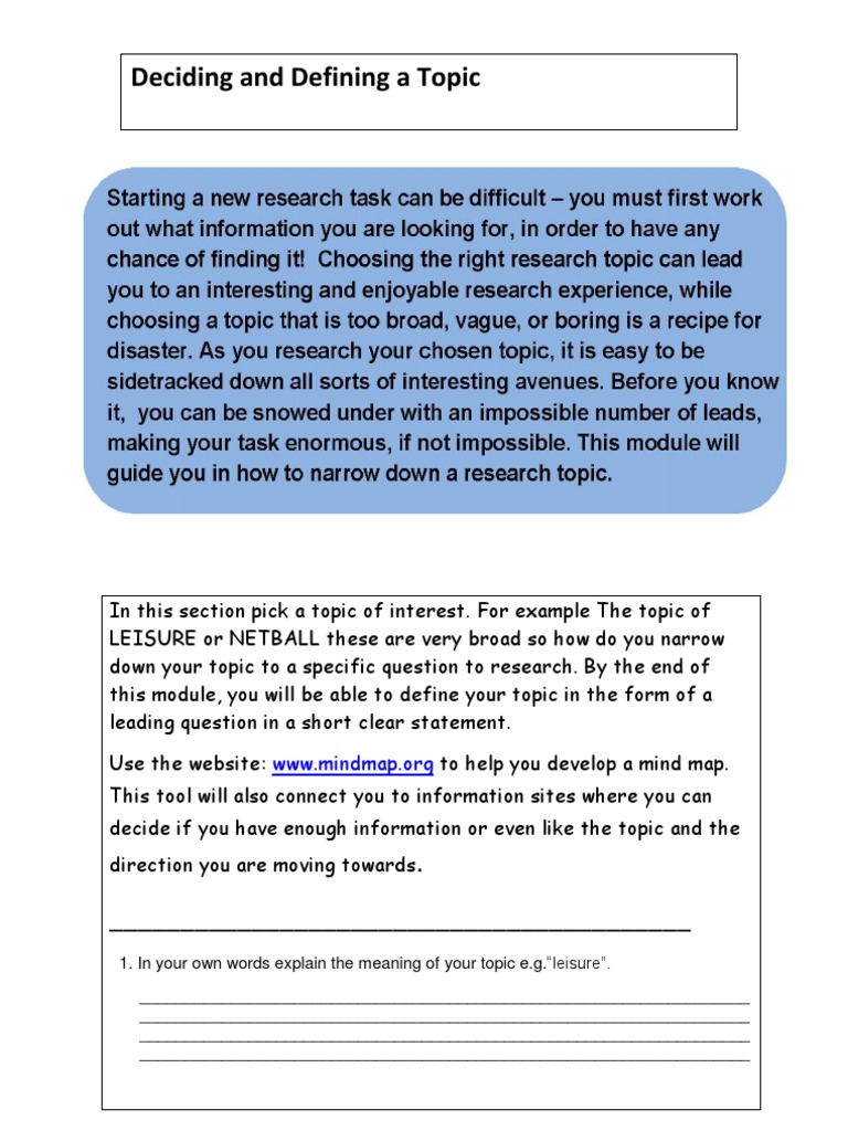 Deciding and Defining A Topic | PDF