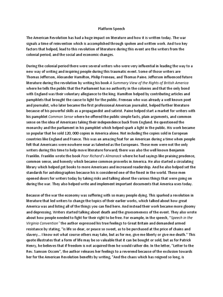 Platform Speech PDF Common Sense American Revolution