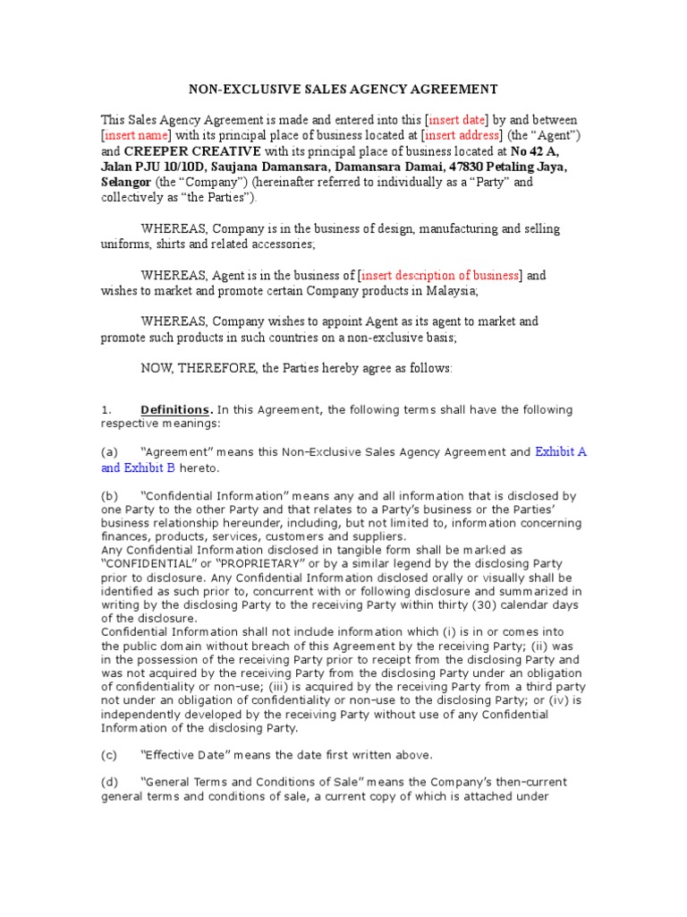 Sales Agency Agreement Template Law Of Agency Trademark