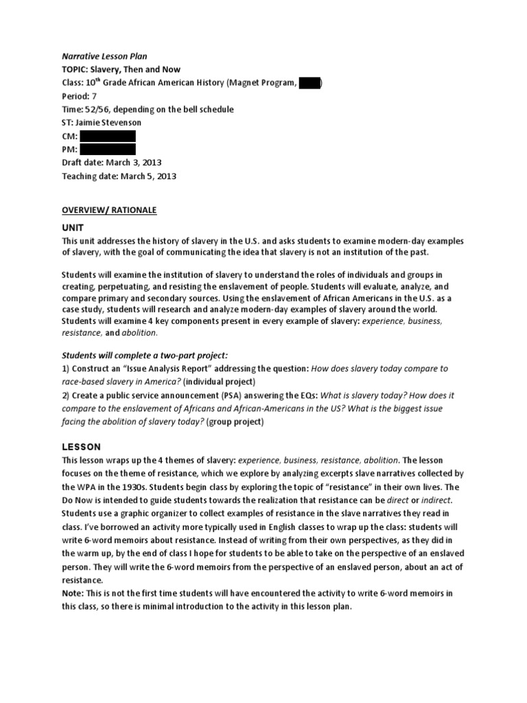 Narrative Lesson Plan Aahpd1pd7 3 5 13 Abolitionism Slavery