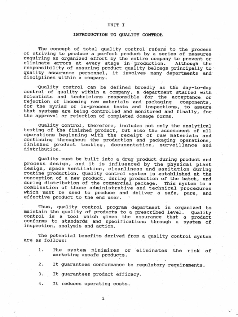 UNIT I Introduction To Quality Control | PDF