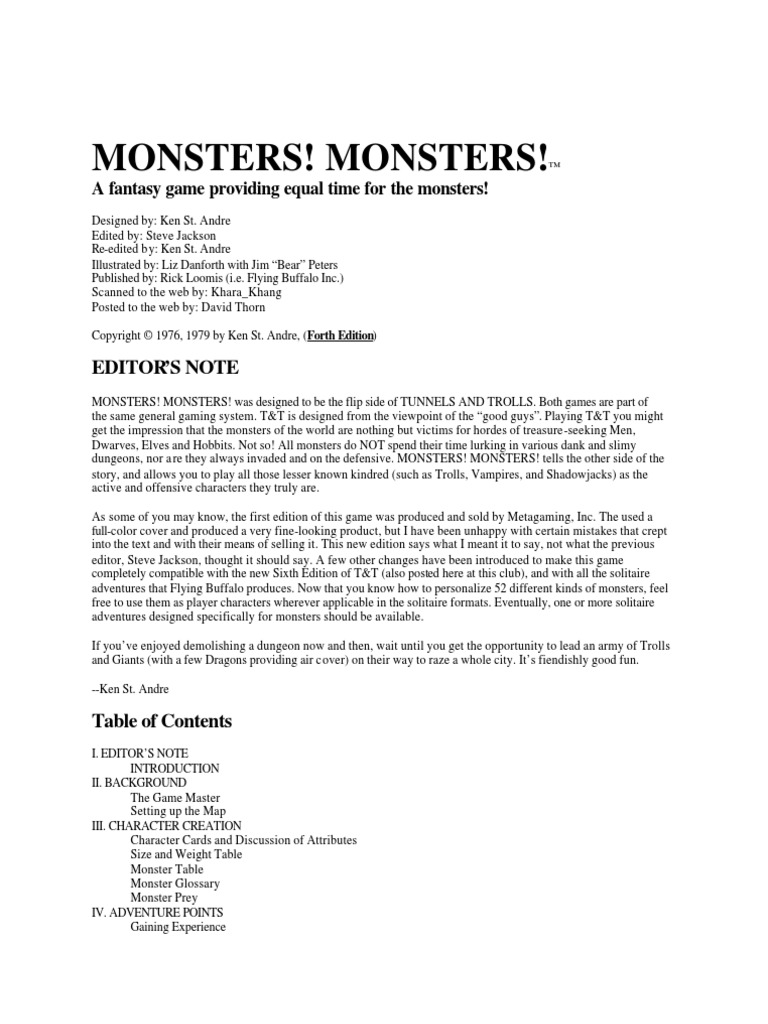 Tunnels & Trolls Monsters Monsters Rules (OCR) PDF Leisure