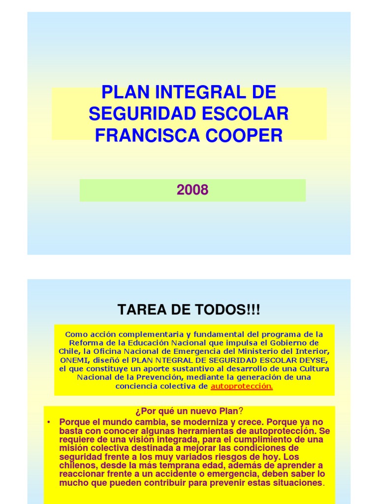 Plan Integral de Seguridad Escolar 2 | PDF | La seguridad | Educación ...