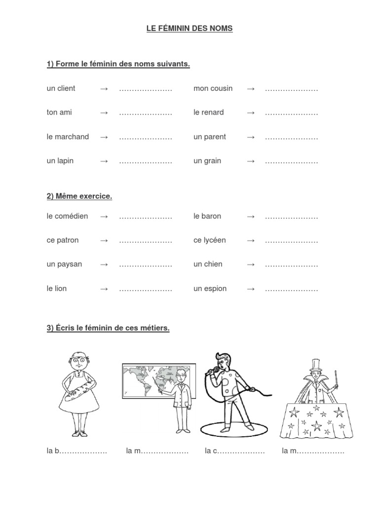 Le Féminin Des Noms Exercices Pdf Ortho Feminin Noms | PDF