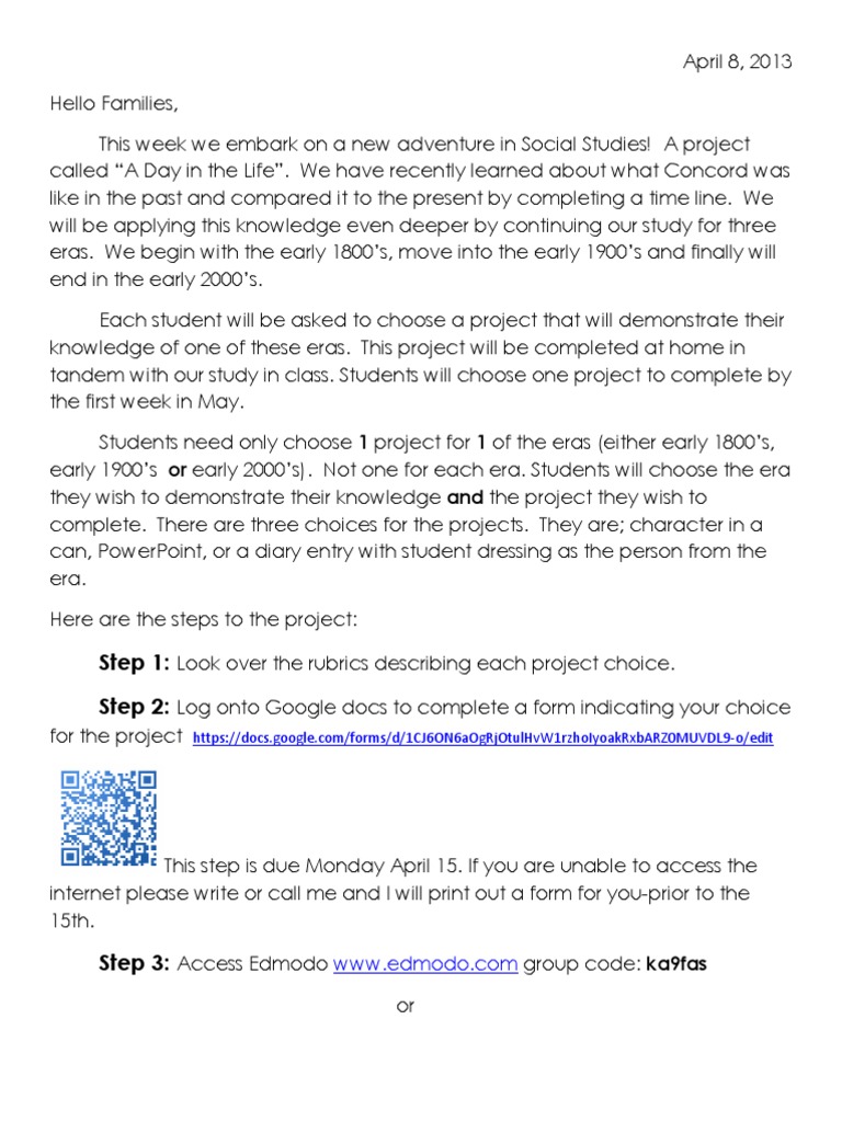 A Day in The Life Parent Letter | PDF