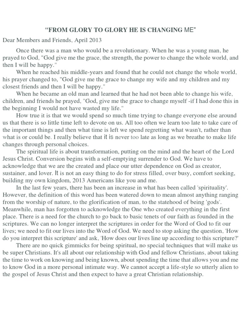 FROM GLORY TO GLORY HE IS CHANGING ME!! Grace In Christianity