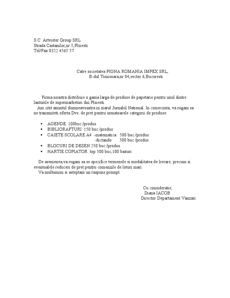 Cerere de Oferta | PDF