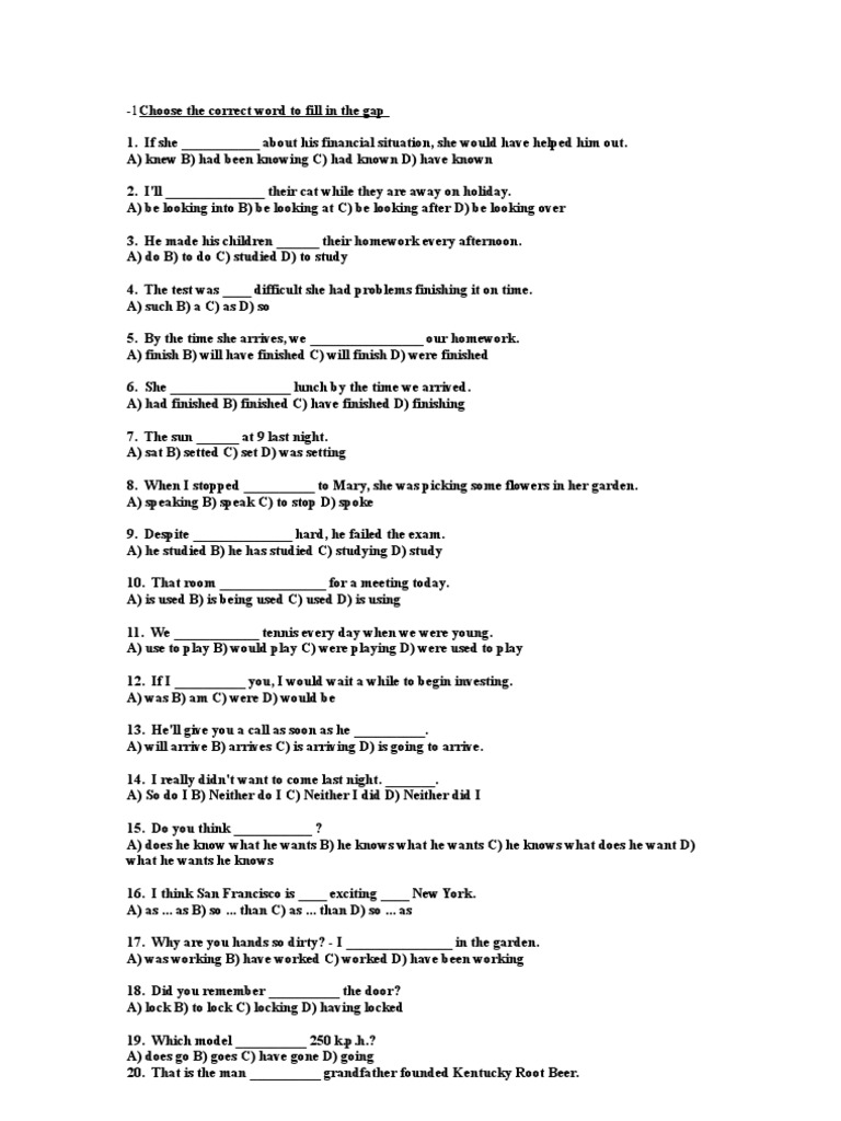 Advanced English Grammar Test Questions | PDF