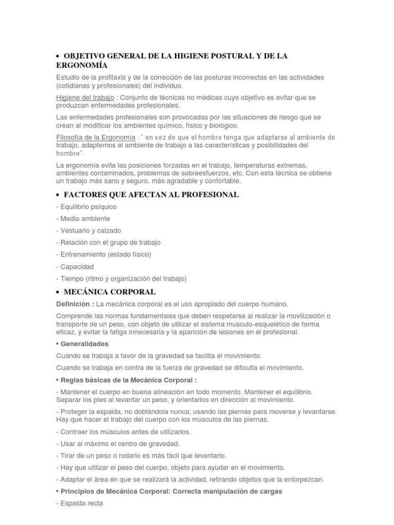 Higiene Postural y de La Ergonomía | PDF | Factores humanos y ergonomía ...
