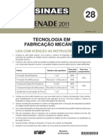 Exame de Desempenho de Tecnologia em Fabricação Mecânica cobre Formação Geral e Específica