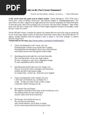 Letter To The Poet Caesar Emmanuel Poetry Fiction Literature