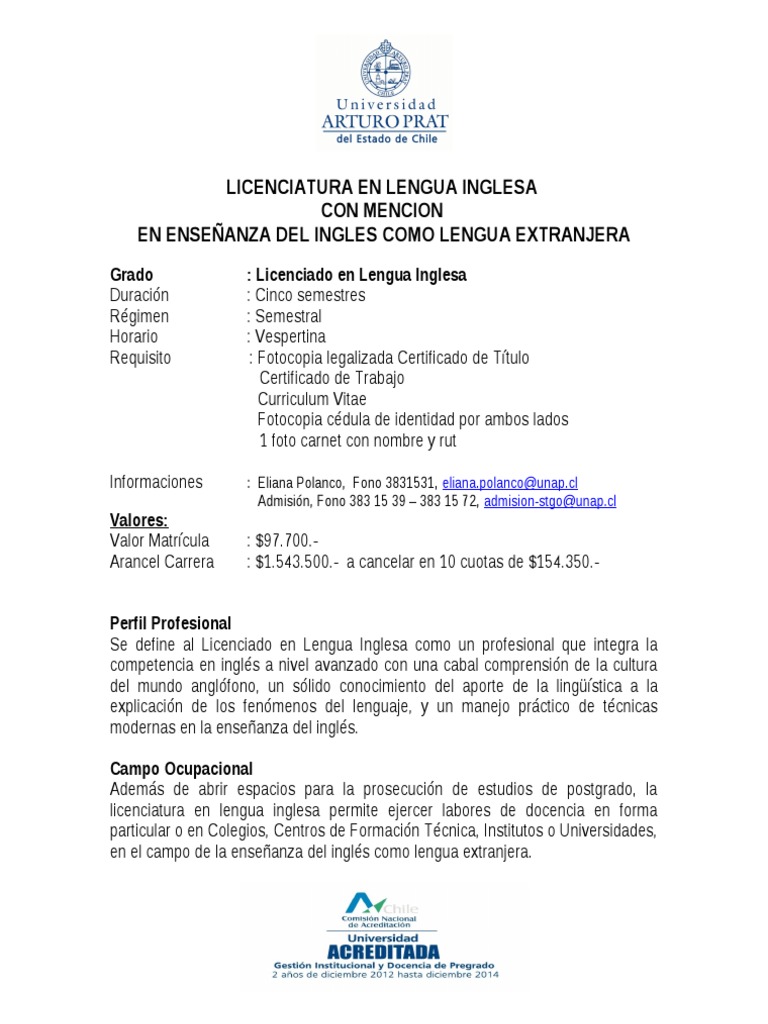 2101 Licenciatura en Lengua Inglesa Vespertina | PDF