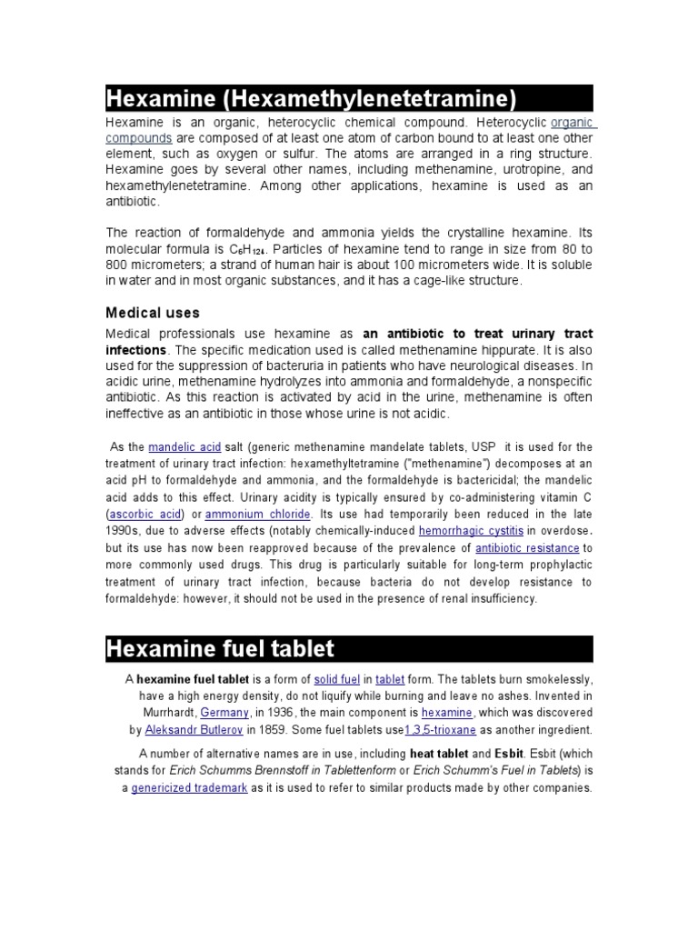 Hexamine Fuel Tablet | PDF | Chemical Substances | Chemistry