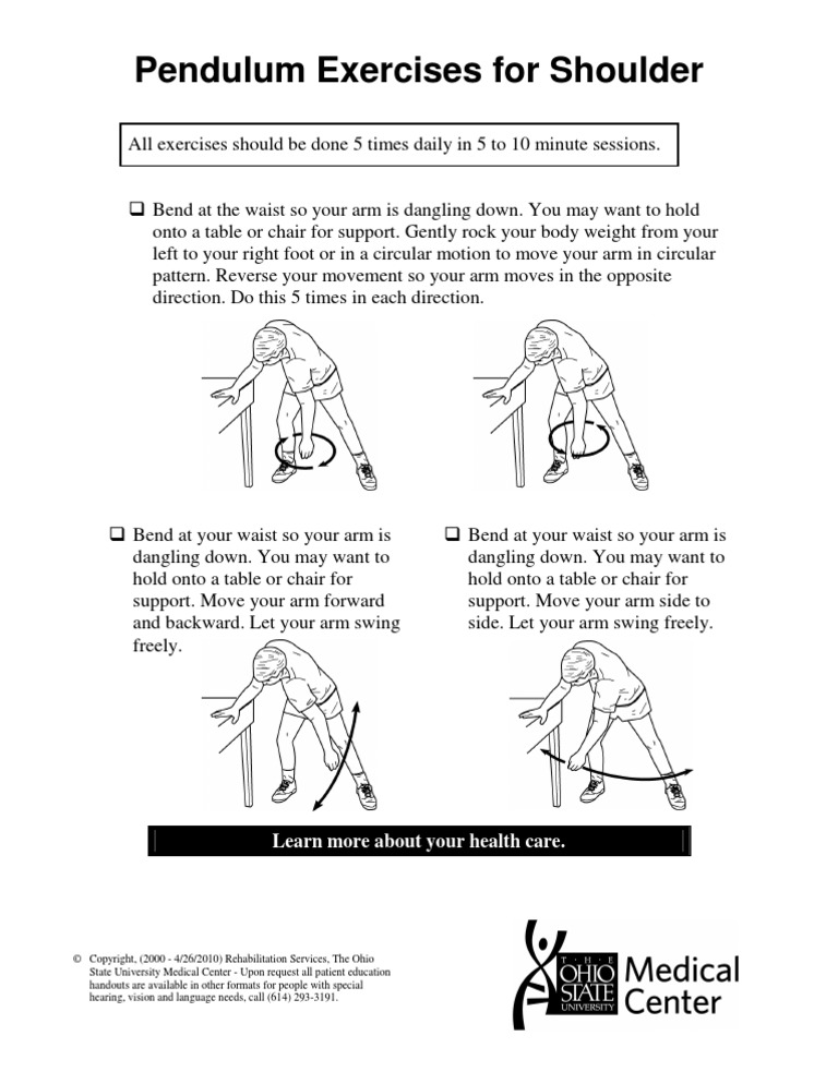 Pendulum Exercises for Shoulder Learn more about your health care