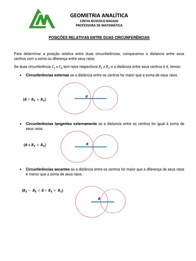 Posições Relativas Entre Duas Circunferências | Círculo | Geometria