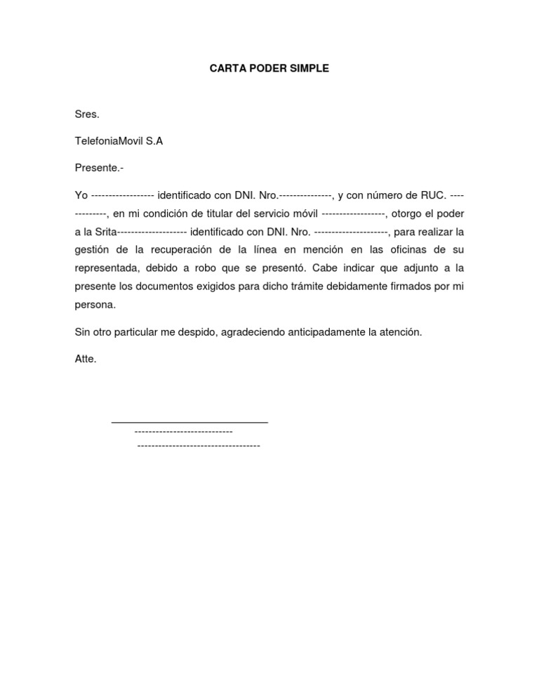 Modelo De Carta Poder Simple Doc