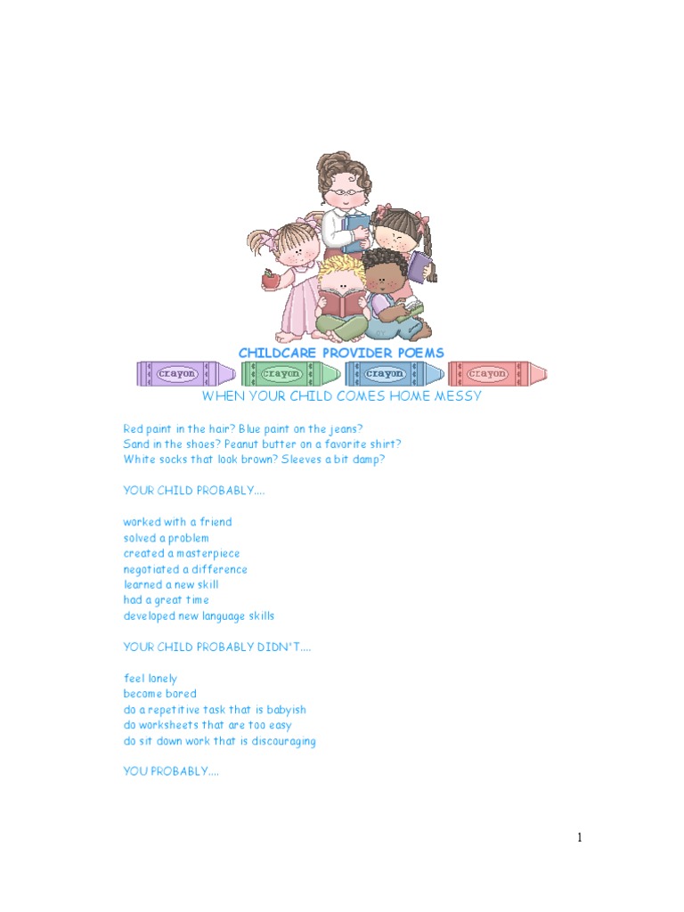 Childcare Provider Poems | PDF | Child Care | Relationships