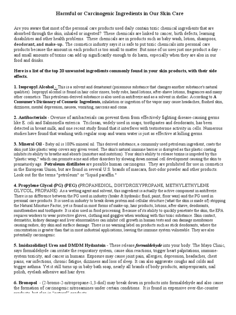 Harmful Carcinogenic Ingredients in Skin Care PDF Sodium Dodecyl